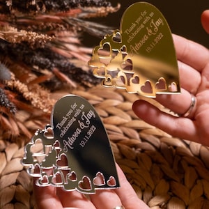 Personalized Heart Wedding Magnets: Gold & Silver Favor Gifts