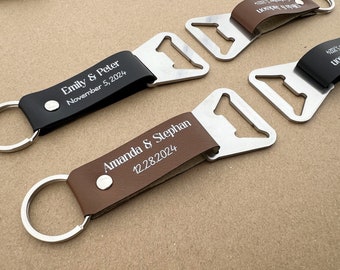 Birthday Party Favors for Adults, Customized Bottle Opener Keychains, Personalized Keyholders Made from Leather and Stainless Steel