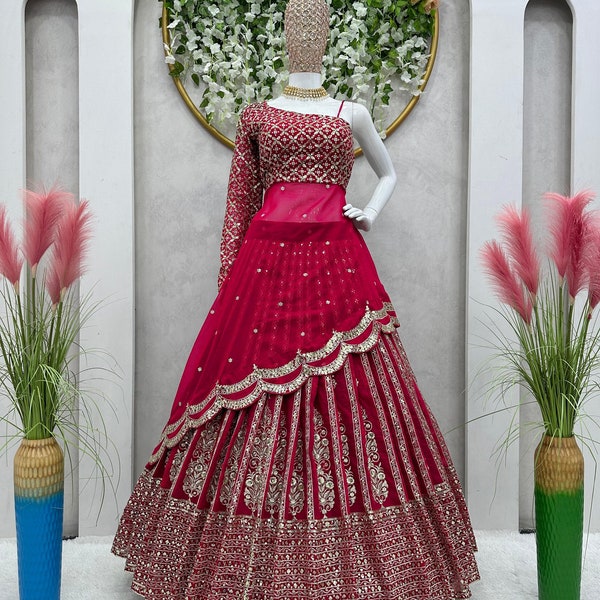 Glamorous Pink Lehenga Choli For Indian Weddings, Sangeet, Mehendi, Party Wear, Ready To Wear Stitched Lehenga Choli For Women, wedding wear