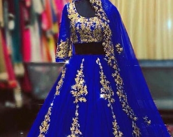 bollywood style designer Blue Georgette Lehenga Choli Indian Wediing Reception party Wear Ghagra Chaniya choli for women Girls Gifts