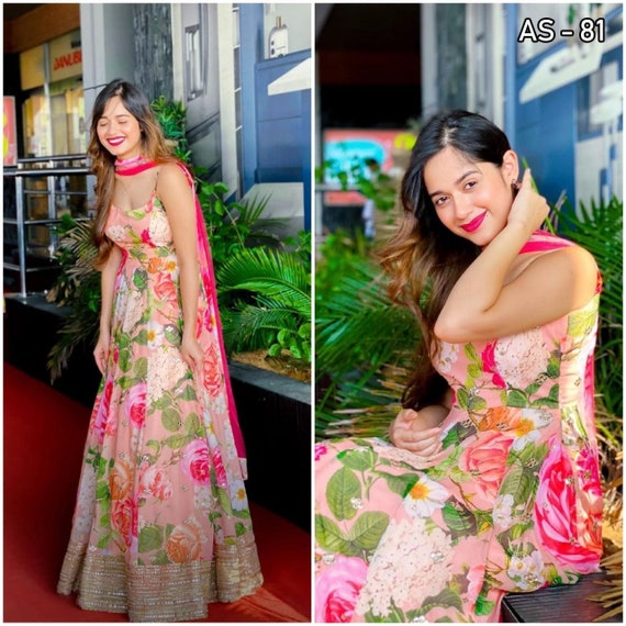 Indian Wedding Anarkali Suit Embroidery With Digital Printed Etsy Ireland