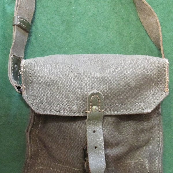 French Military canvas and leather shoulder pouch