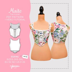 Naaipatroon voor Renaissance Corset lijfje/ CottageCore | 11 MATEN | PDf A4-US Letter-A0 | Maite Top-Corset
