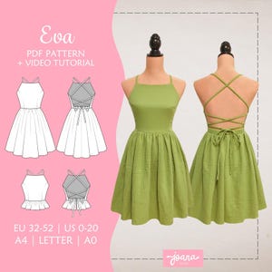Halter mini Dress open back Pdf Sewing Pattern, EU 32-52 / US 0-20, A4 print, US Letter and A0, Eva (Dress-Top)