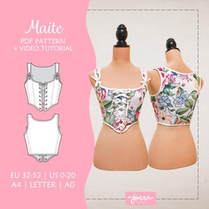 Renaissance Corset bodice Sewing Pattern/ CottageCore | 11 SIZES | PDf A4-US Letter-A0 | Maite Top-Corset