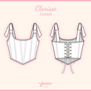 Patrón de Costura de Corsé romántico con tirantes, cordón ajustable detrás 11 Tallas PDF A4-US Letter A0 CLARISSE Top-Corset imagen 2