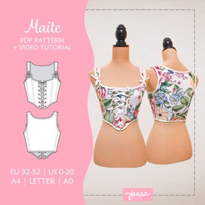 Molde de costura para corpete Renaissance Corset/ CottageCore | 11 TAMANHOS | PDf A4-US Letter-A0 | Maite Top-Corset