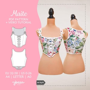 Renaissance Corset bodice Sewing Pattern/ CottageCore | 11 SIZES | PDf A4-US Letter-A0 | Maite Top-Corset