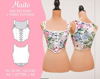 Renaissance Corset bodice Sewing Pattern/ CottageCore | 11 SIZES | PDf A4-US Letter-A0 | Maite Top-Corset