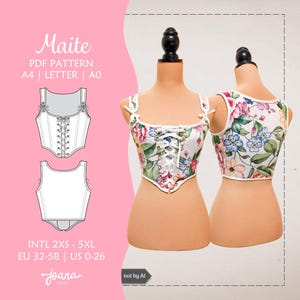 Renaissance Corset bodice Sewing Pattern/ CottageCore | 11 SIZES | PDf A4-US Letter-A0 | Maite Top-Corset