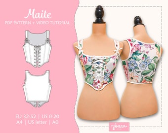 Patrón de Costura Corpiño de corsé Renacimiento/ CottageCore | 11 TALLAS | PDf A4-US Letter-A0 | Maite Top-Corset