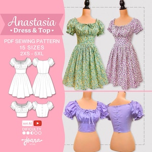 Milkmaid Dress Sewing Pattern with Puffed Sleeves, Cottagecore Style Dress | 15 Sizes: EU 32–60 / US 0–28 | Anastasia Downloadable PDF