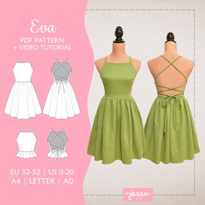 Modelo de costura de vestido halter, PDF, EU 32-52 / US 0-20, Eva (Dress-CropTop)
