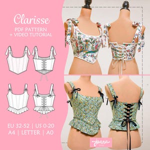 Padrão de costura de espartilho romântico com alças, laço ajustável nas costas | 11 tamanhos | Pdf A4-US Carta - A0 | Clarisse Top-Corset