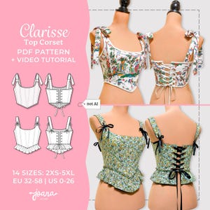 Romantic Corset Sewing Pattern with Shoulder Ties, Peplum Top Pattern | 14 Sizes | PDF A4, Letter, A0 | CLARISSE Top Corset
