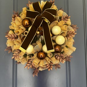 Chocoladebruine kerstkrans • Neutrale voordeurkrans voor de feestdagen • Rustiek kerstdecor • Bruine winterkrans • Vakantiedeur boerderij