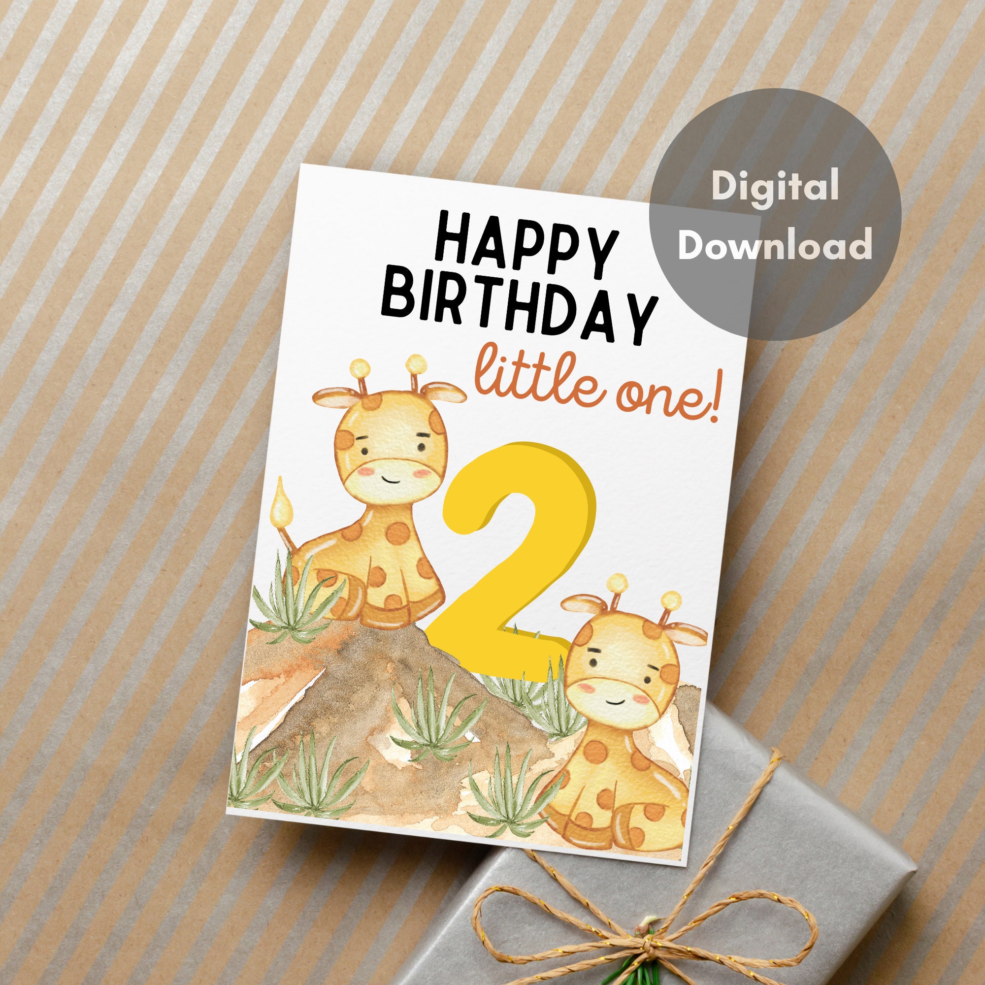 Happy 2nd Birthday Card Printable, Cute Giraffe Birthday Card Printable ...
