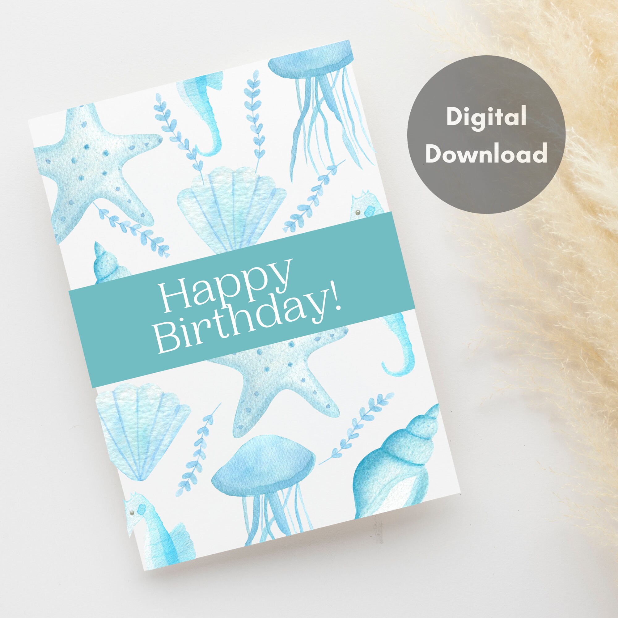 Baby Blue Happy Birthday Card Printable Digital Birthday - Etsy
