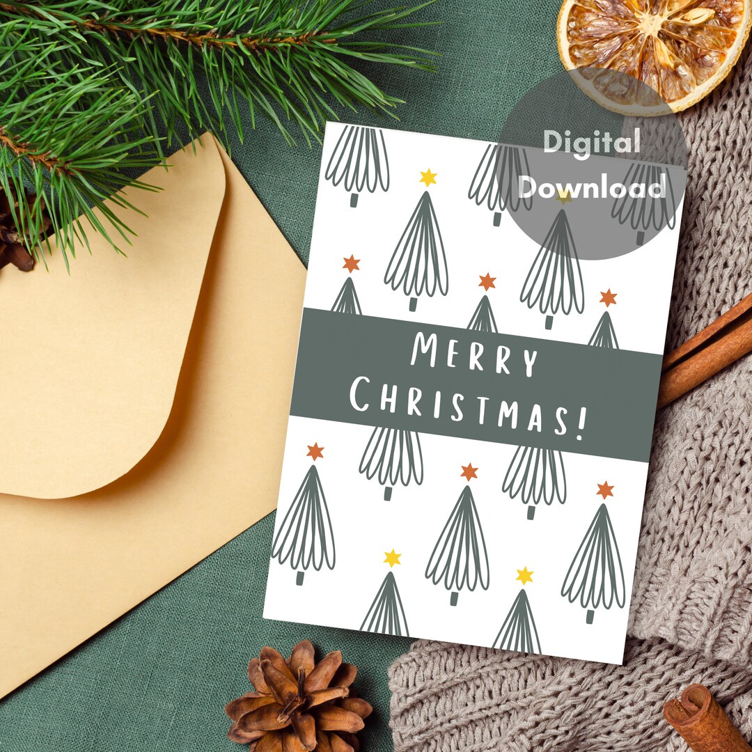 Christmas Tree Card Printable, Christmas Greeting Card, Digital