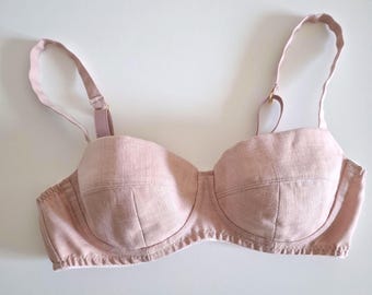 Klassieke linnen bh 100% linnen ondergoed voor dames /linnen bh/croptop/topje. Solmonroze.