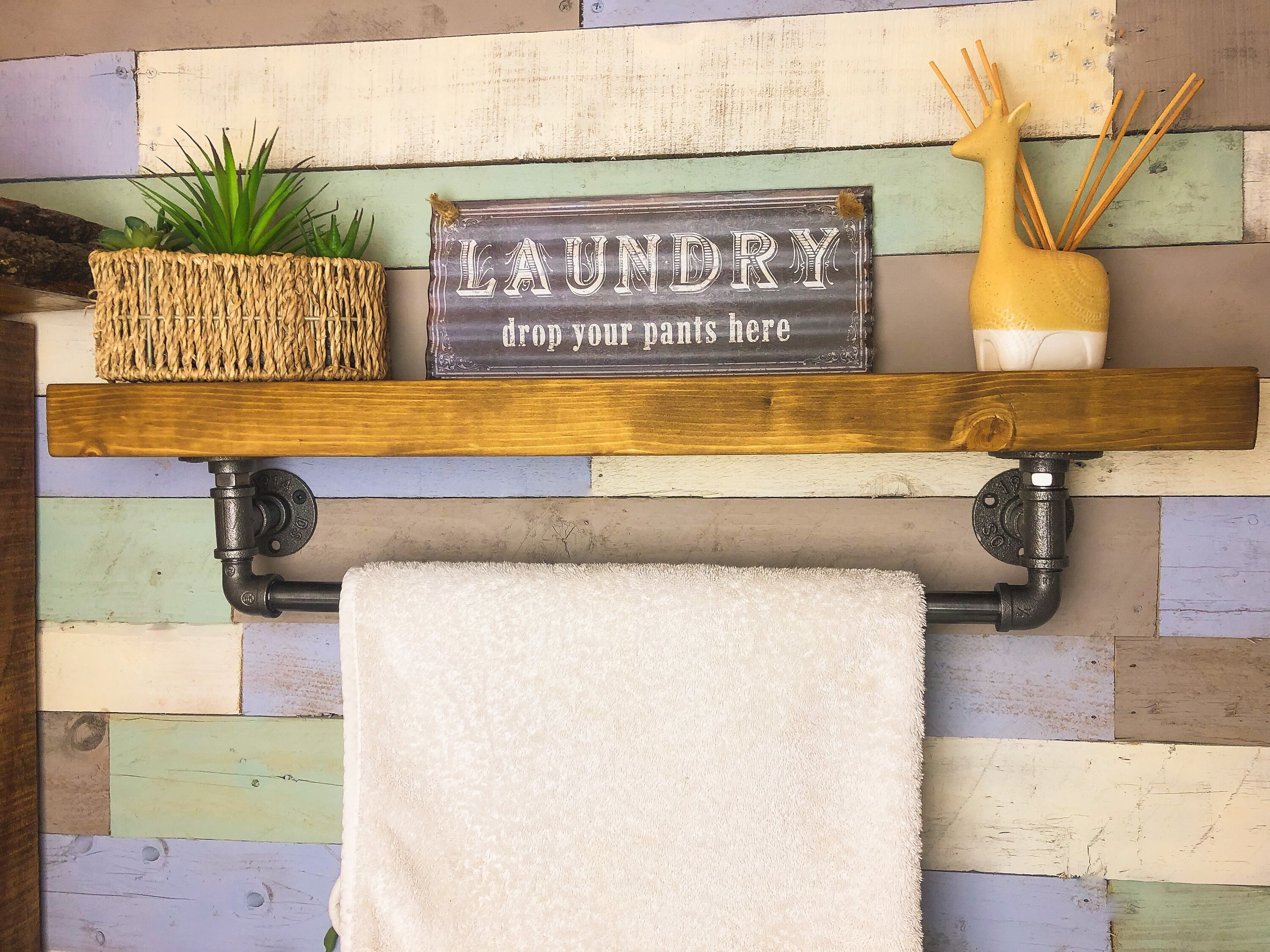 Towel Rail With Wooden Shelf A Handmade Rustic Bathroom Rail - Etsy UK