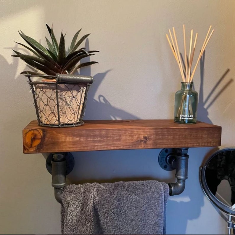 Towel Rail With Wooden Shelf A Handmade Rustic Bathroom Rail - Etsy UK