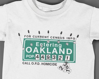 Oakland Population Sign T-Shirt – Unisex Crew Neck, Made in USA