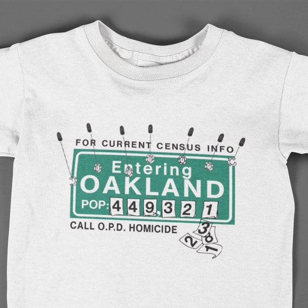 Oakland Population Sign - Rapidly Decreasing, Men's and Woman's Unisex T-Shirt,  Crew Neck Shirt, Oakland, Made in USA