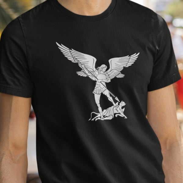 St Michael the Archangel T-Shirt, Defend Us in Battle, T-Shirt, Catholic, Christian, Patron Saint, Men's, Woman's, UniSex, Free Shipping