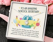 School Secretary Ribbon Drop Necklace Backpack Banner thank you gift jewelry box card elementary staff Christmas holiday present