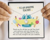 Teacher Ribbon Drop Necklace Backpack Banner thank you gift jewelry card elementary school middle staff Christmas holiday present
