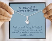 School Secretary Ribbon Drop Necklace Dusty Blue thank you gift jewelry card elementary staff front desk Christmas holiday present
