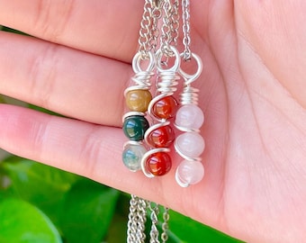 Gemstone Pendant Necklace | Handcrafted Wire Wrapped Jewelry | Red Carnelian, Rose Quartz, and Jasper Necklace