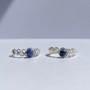 Silver Sodalite Crystal Ring: Braided Wire Wrapped Ring