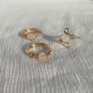 Rose Quartz Crystal Ring| Wire Wrapped Ring| Custom Crystal Wire Wrapped Rings| Crystal Jewelry| Handmade Jewelry