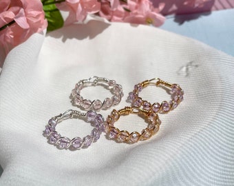 Anillo de cuentas trenzadas, anillo de alambre envuelto, anillo personalizable, anillos de alambre