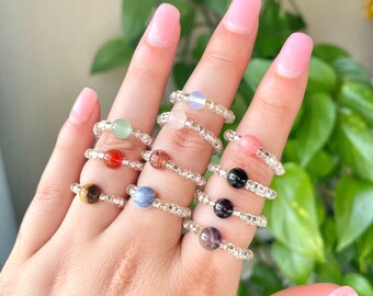 Crystal Bead Stretchy Ring: Gemstone Stacking Ring