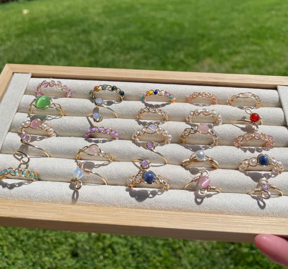Surprise Gold Ring Set| Wired Wrapped Rings| Wire Wrapped Jewelry| Beaded Rings| Crystal Rings