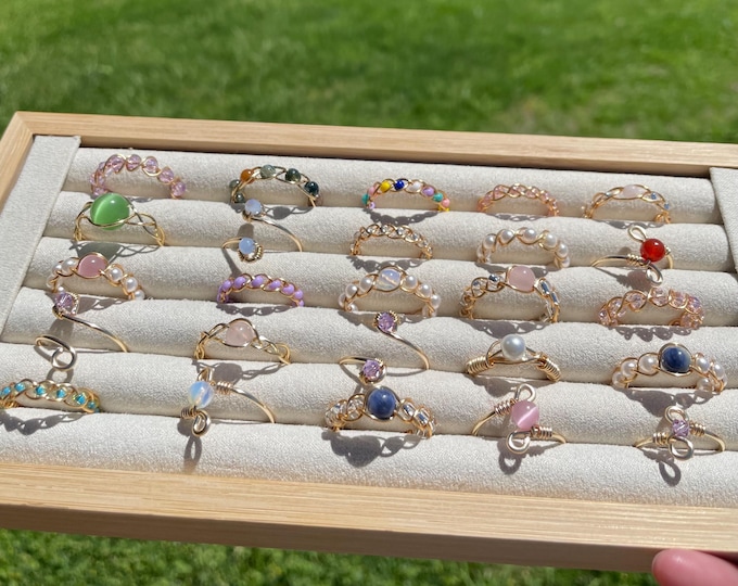 Surprise Gold Ring Set| Wired Wrapped Rings| Wire Wrapped Jewelry| Beaded Rings| Crystal Rings