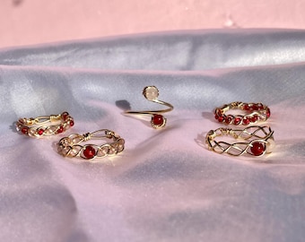 Colección de San Valentín / Anillos de alambre envuelto / Joyería de alambre envuelto / Anillos de cuentas / Anillos de cristal