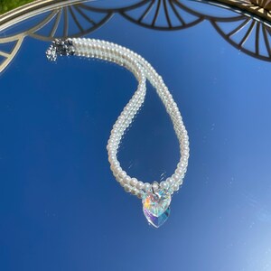 Iridescent Heart Pearl Necklace, Choker Necklace