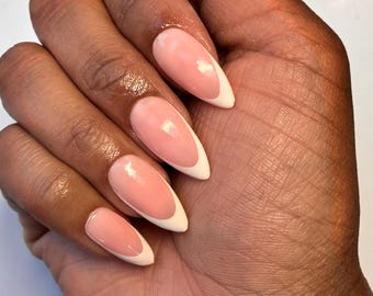 White French Tips over Rose NudePress On Nails- Classic Collection