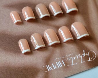 White French Tips Single Line 90s Style Press On Nails- Classic Collection