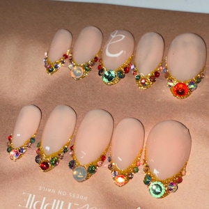 Diamond Gold Reflective Glitter Bliged Out French Tip Press On Nails