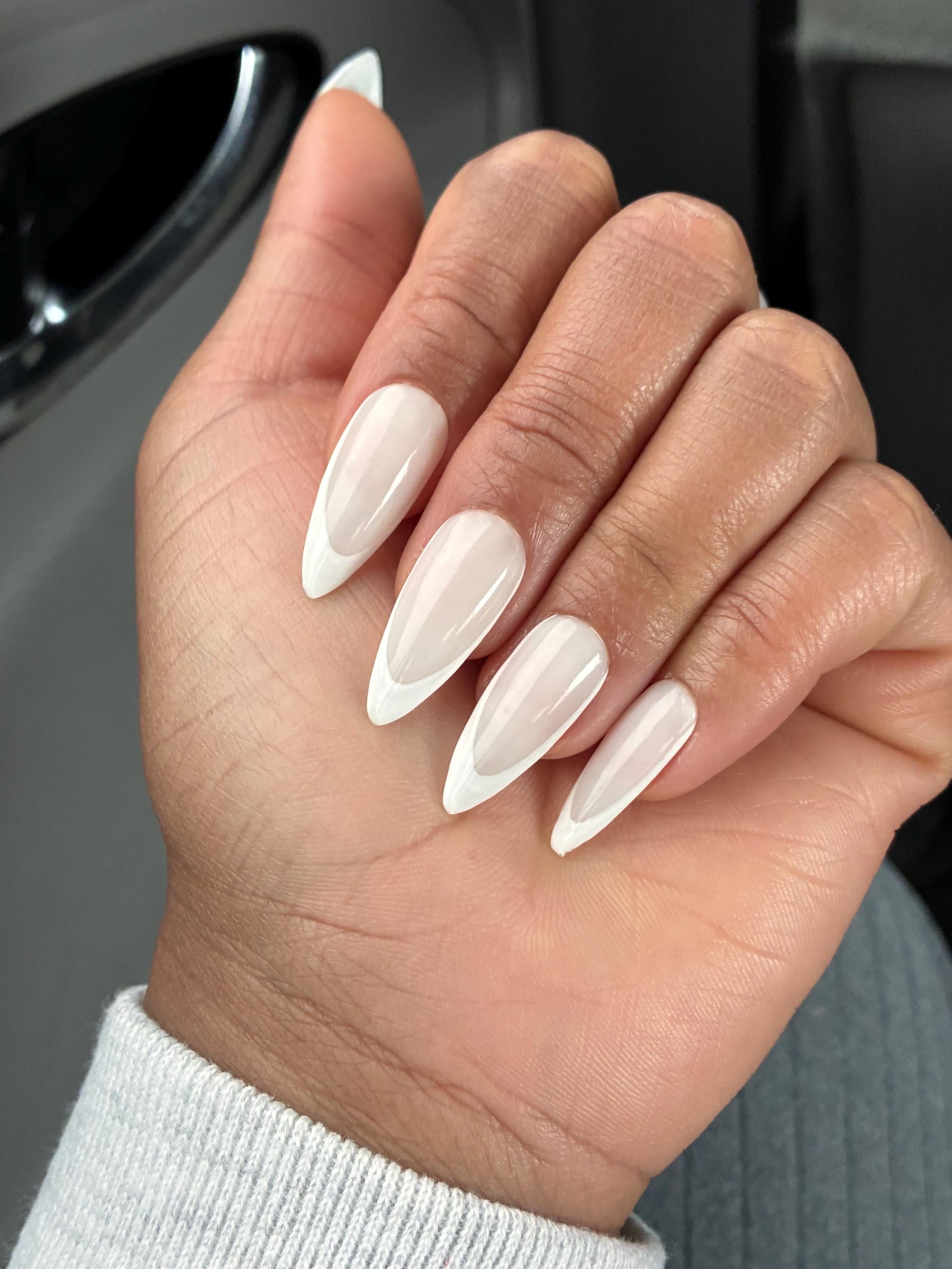 White French Tips Over Milky White Press on Nails- Classic