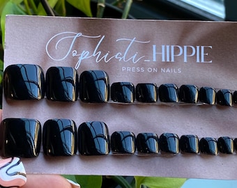 Black Pool Press on Toes- Sandal Ready False Toes- Alternative Pedicure
