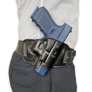 Funda de cinturón de cuero estilo panqueque K042 LH. Compatible con GLOCK 17 19 22 23. ¡Hecha a mano!