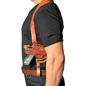 K066 Leather Horizontal Shoulder & Belt Holster (2in1) For GLOCK 17 19 22 23 Handmade!