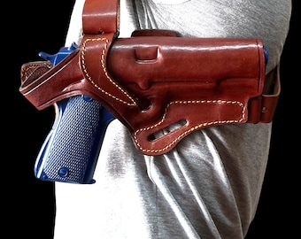 K065 Leather Horizontal Shoulder & Belt Holster (2in1) For Colt 1911 Handmade!