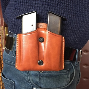 K004 Leather Double Magazine Pouch/Case/Carrier for Colt 1911 Handmade image 8